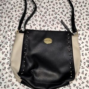 Nicole Miller Elegant Black and Cream Studded Shoulder Bag